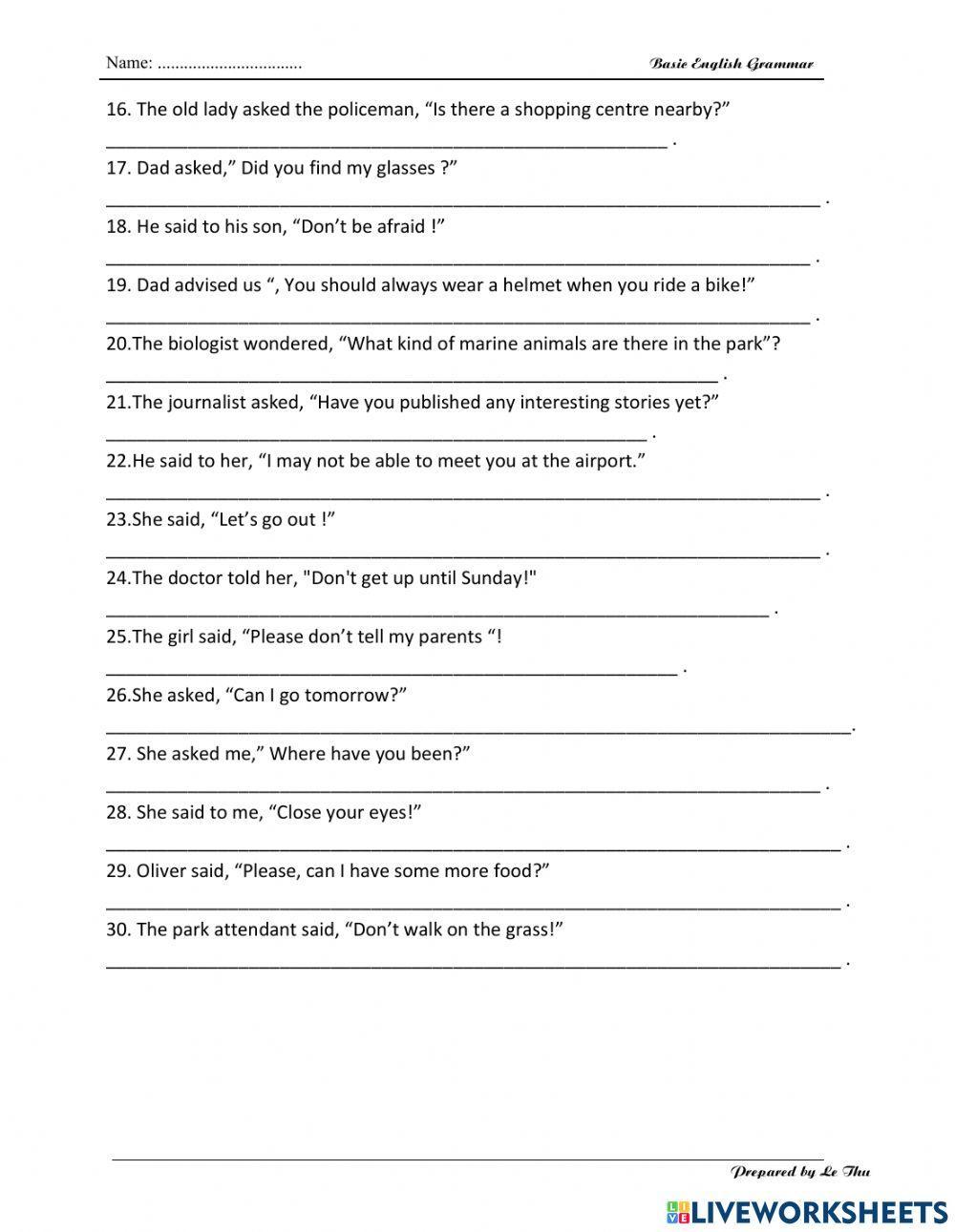 Indirect Speech - Statement - Question - Command