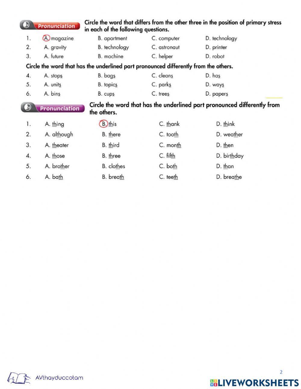 Grade 6 - 2nd Term Revision - Pronunciation