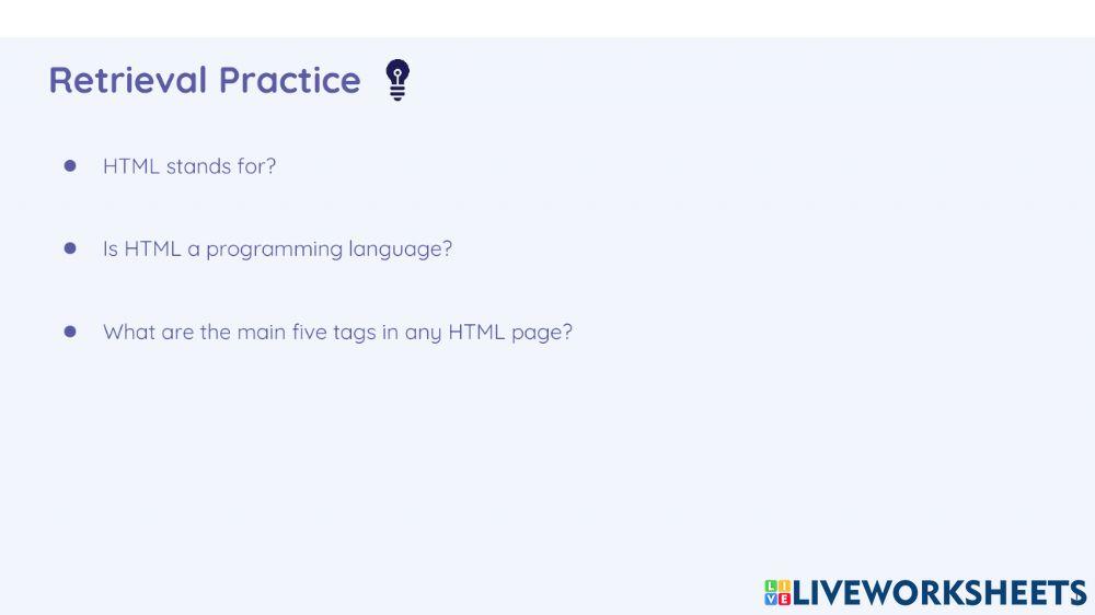 HTML Retrival Practice worksheet | Live Worksheets