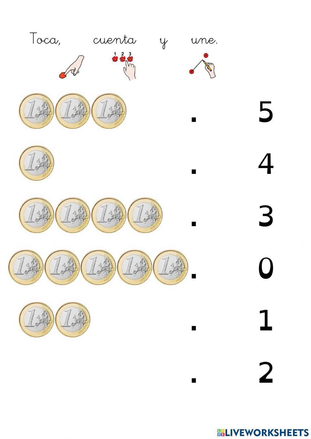Contar hasta 5, con euros.