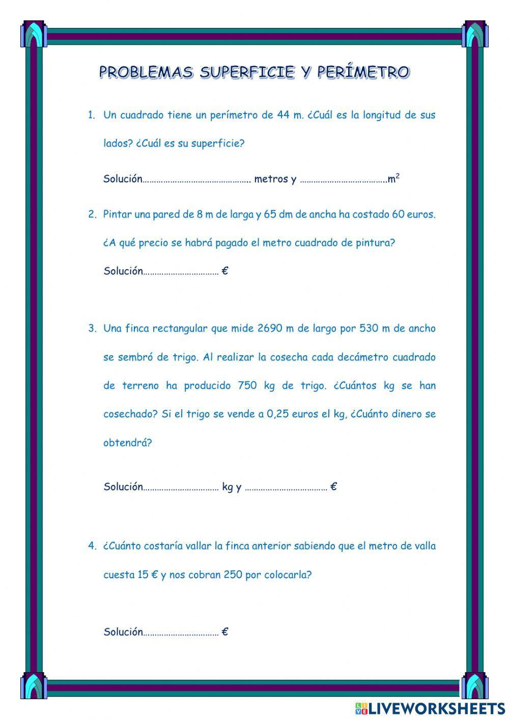 Problemas superficie y perímetro