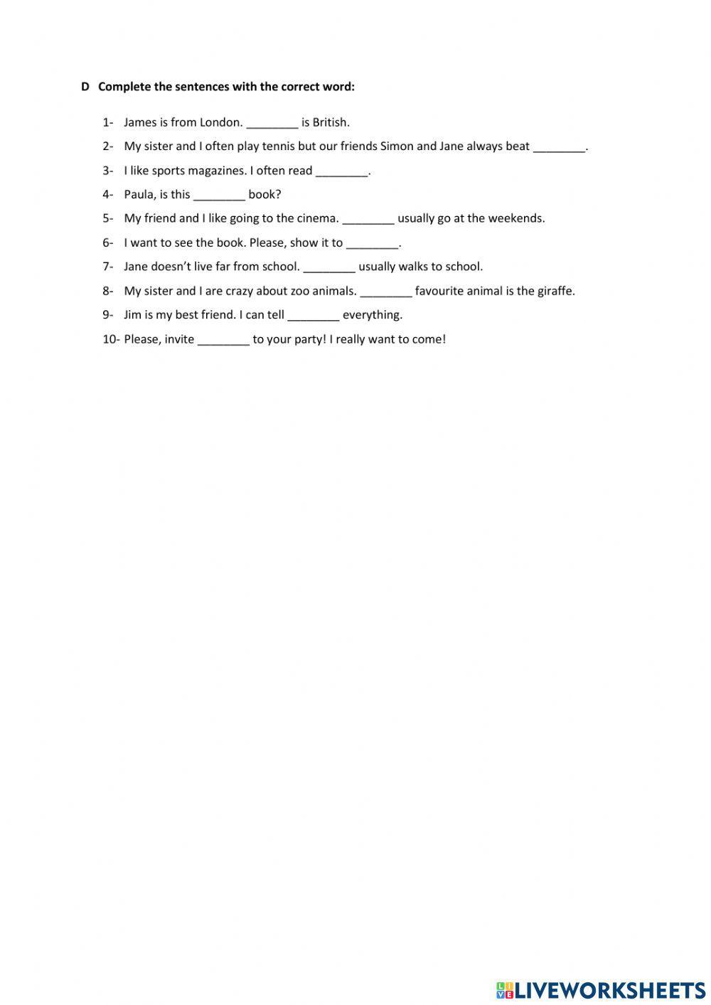 Personal pronouns and possessive adjectives