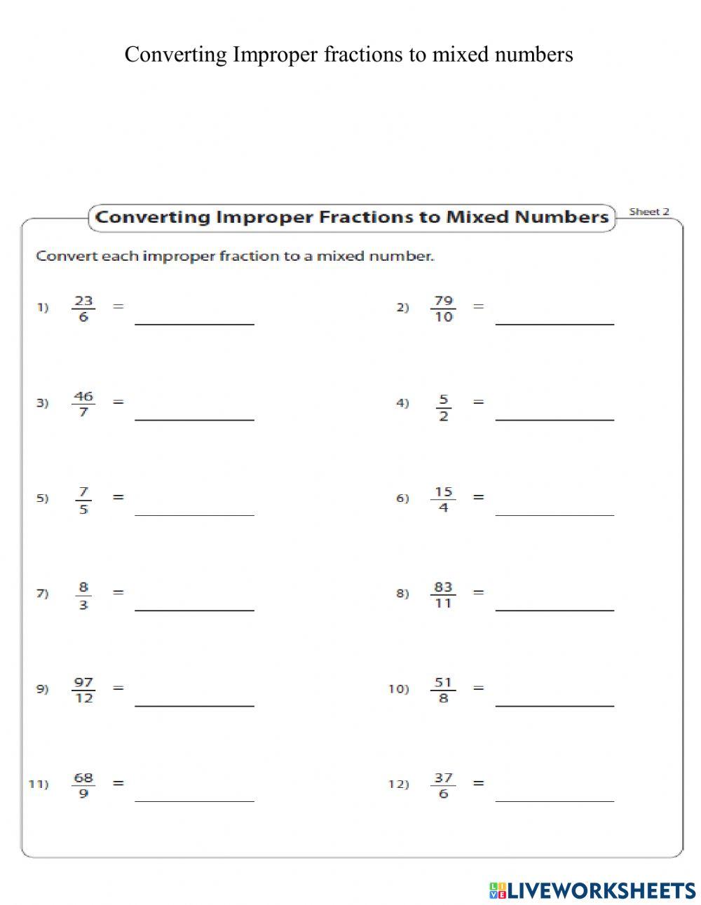 Convert improper fractions to mixed numbers 2