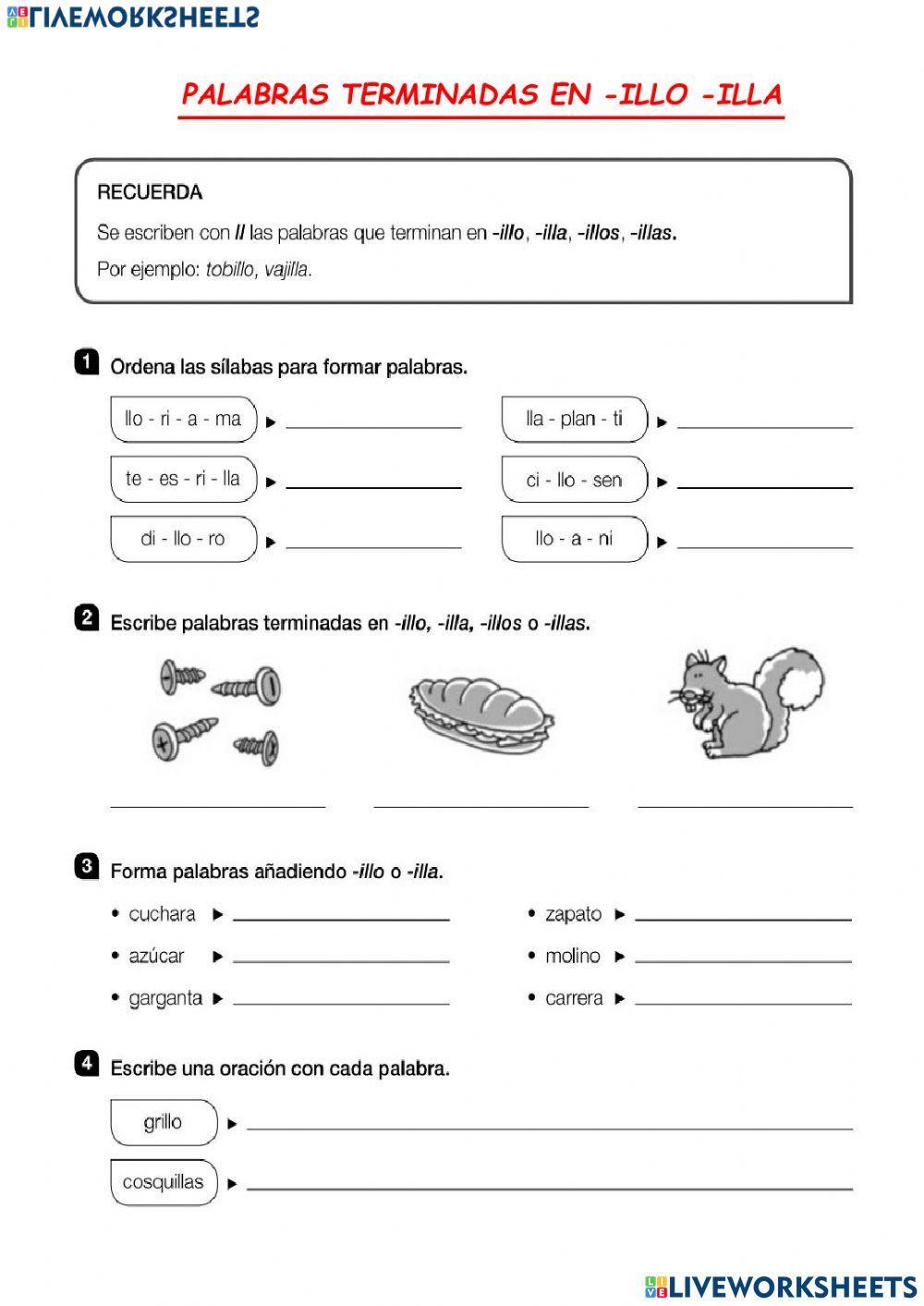 Palabras acabadas en -illo -illa