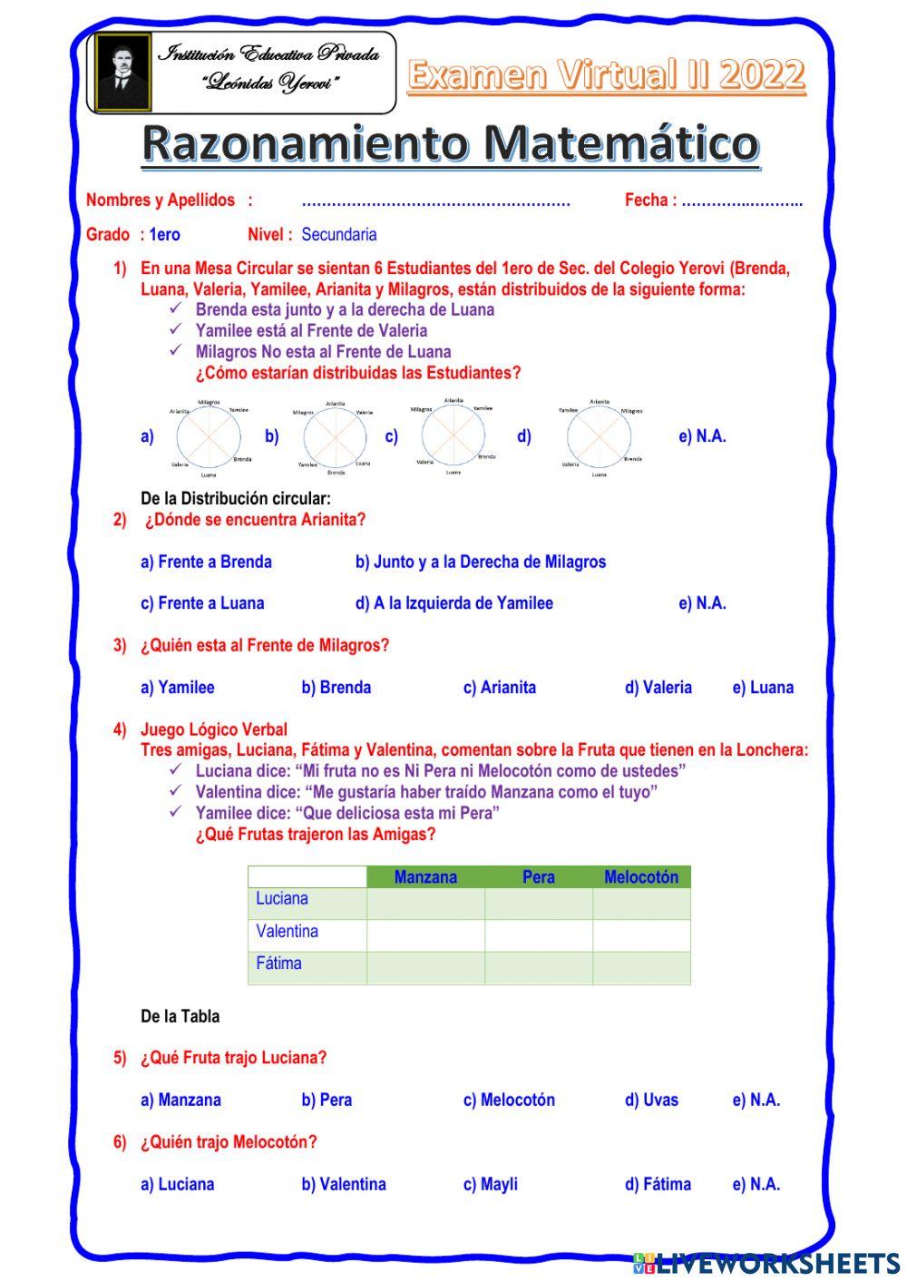 Raz Matematico 1ero Sec