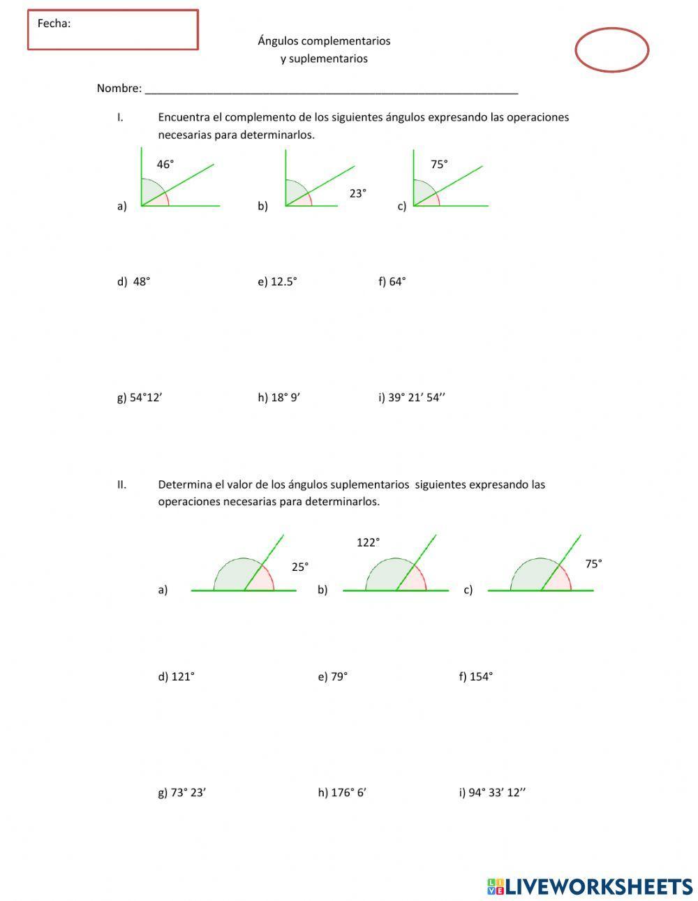 Ángulos complementarios y suplementarios