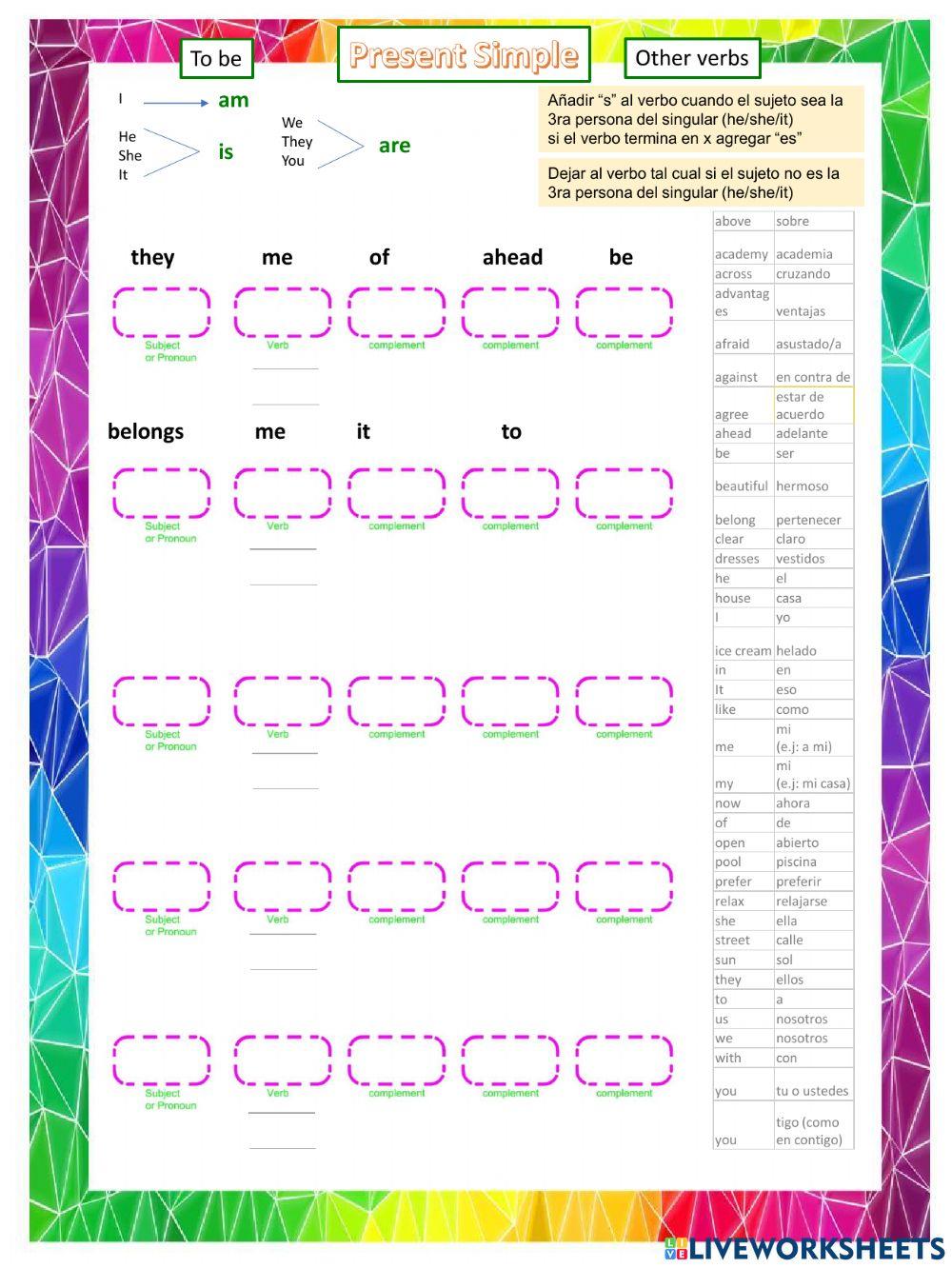 Affirmative sentences:present simple