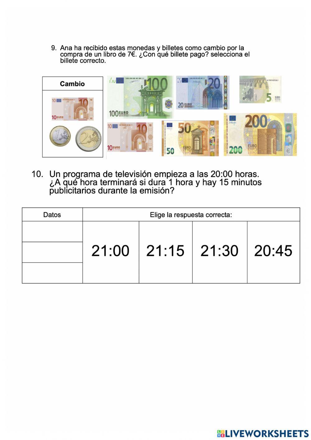 Matemáticas - Hora y Dinero