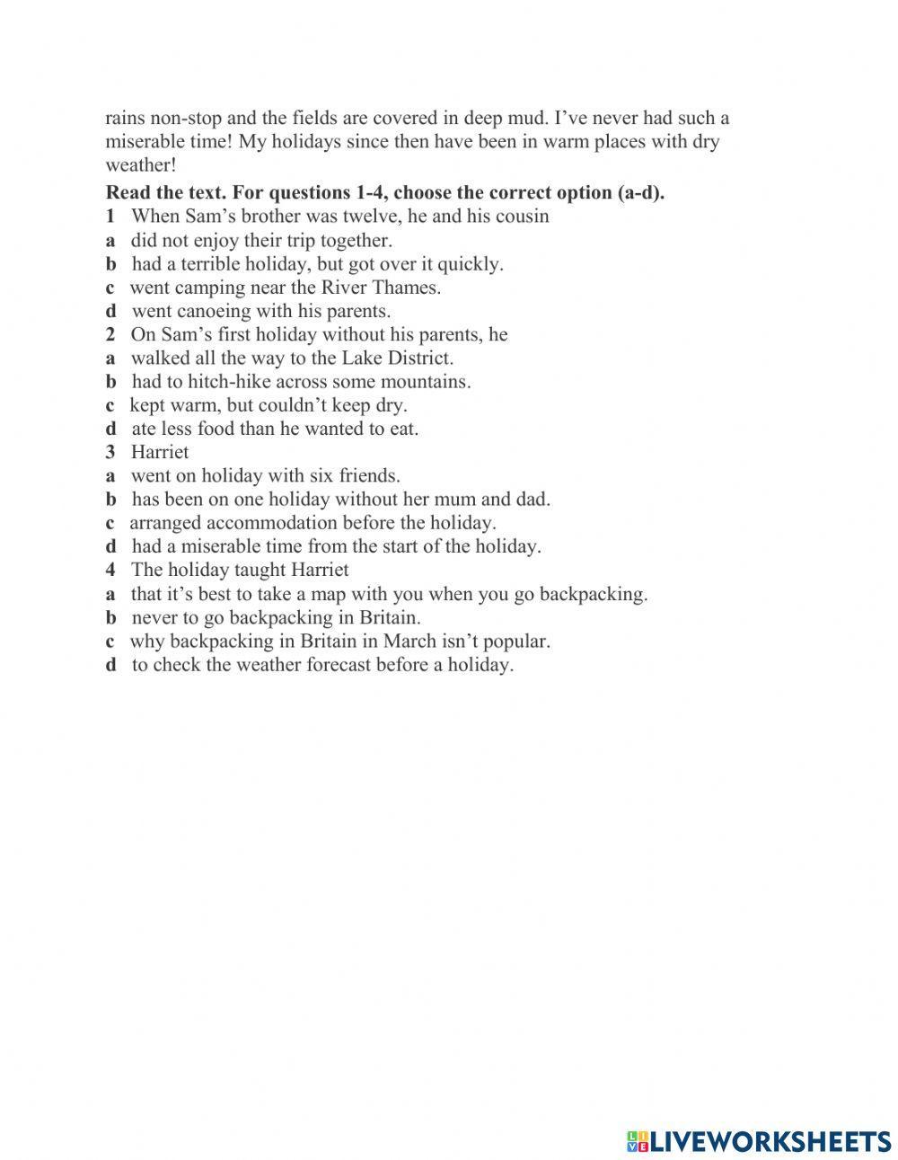 Holidays without parents