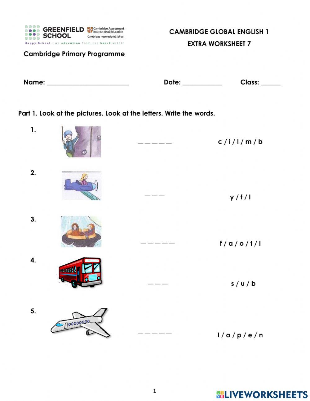 CGE1-Unit 7-Extra Worksheet