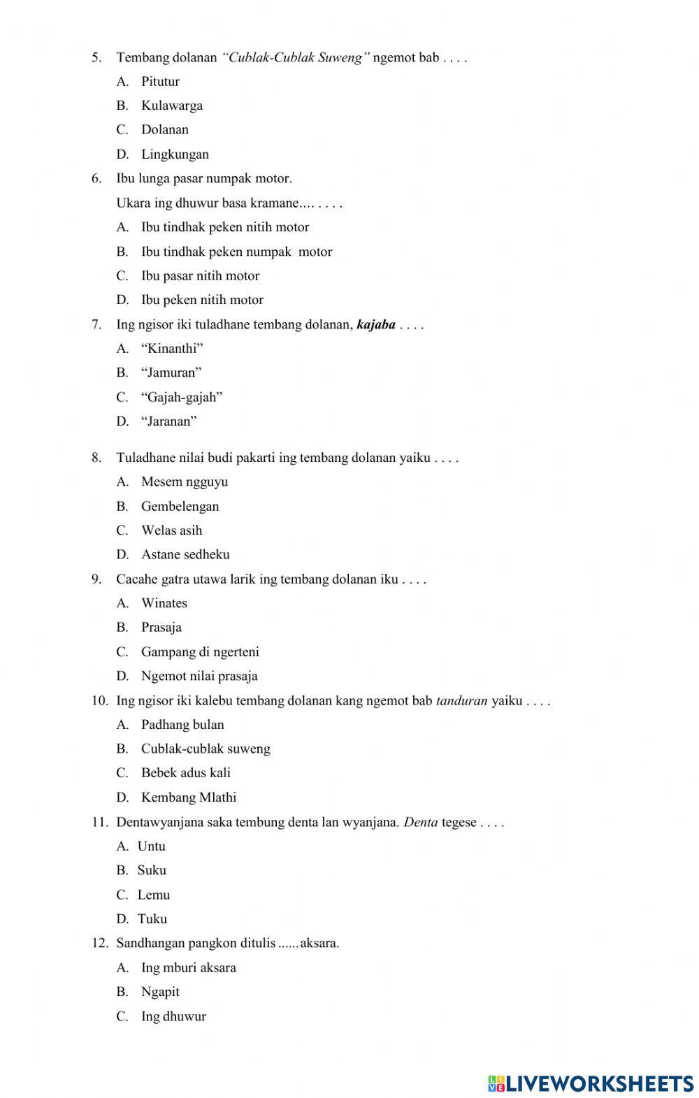 PAT Genap Bahasa Jawa Kelas 4