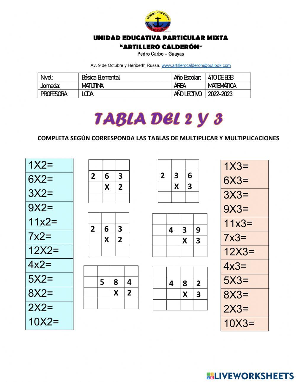 Tablas de multiplicar del 2 y 3