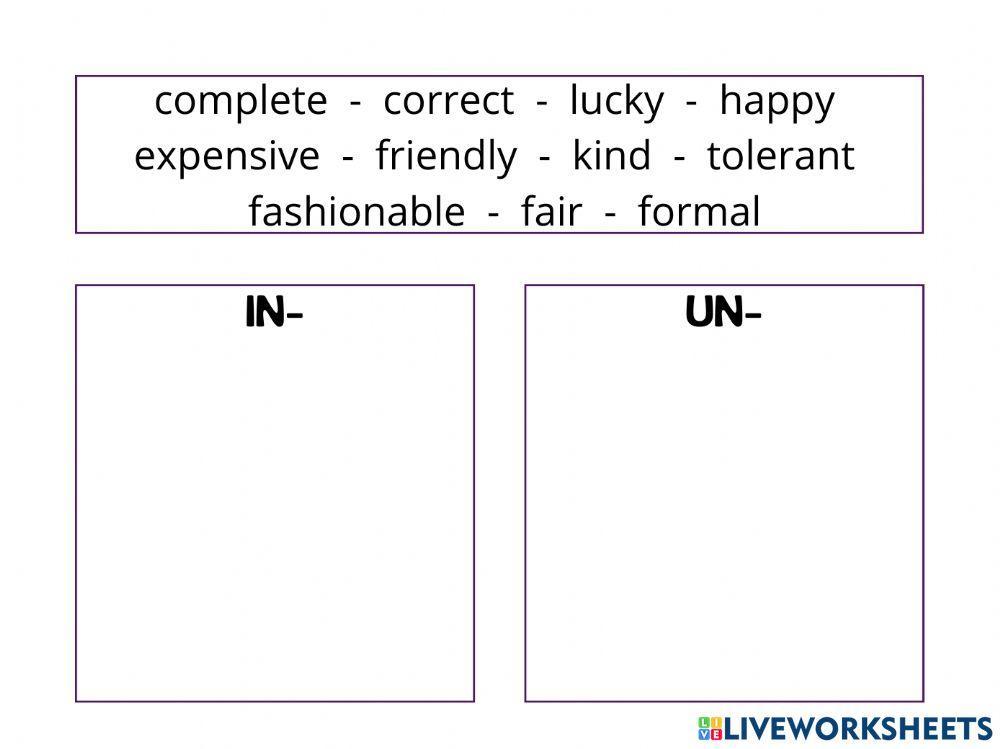 Prefixes UN and IN