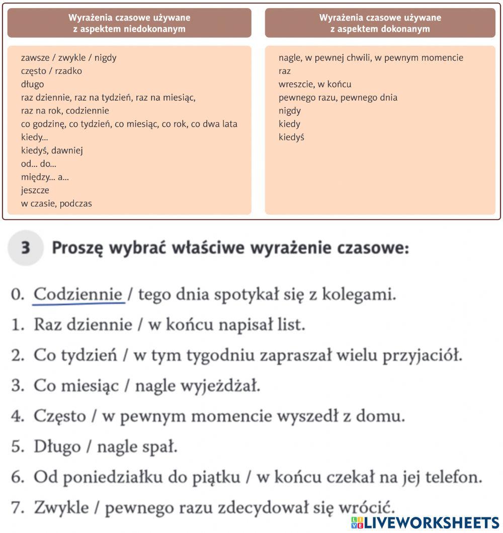 Właściwe wyrażenie czasowe i aspekty