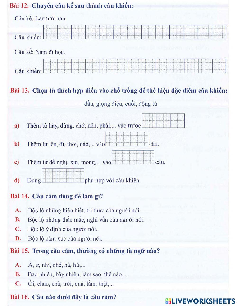 Tiếng Việt 4 lên 5 - Dạng 4: Cấu tạo câu