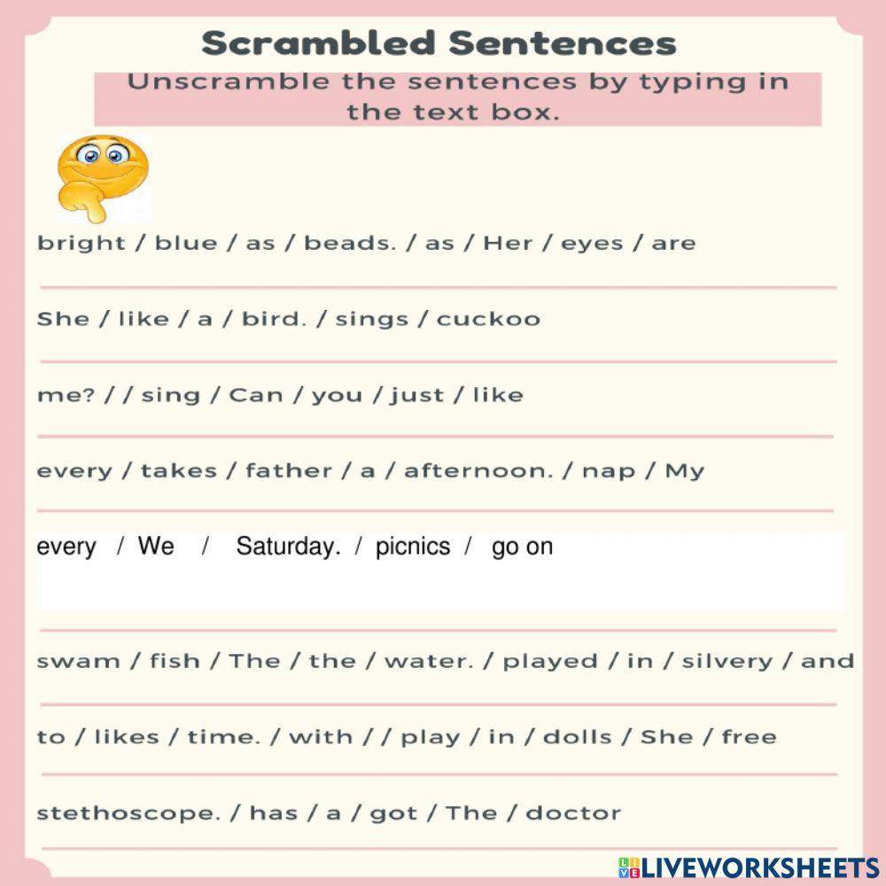 Scrambled Sentence interactive worksheet | Live Worksheets