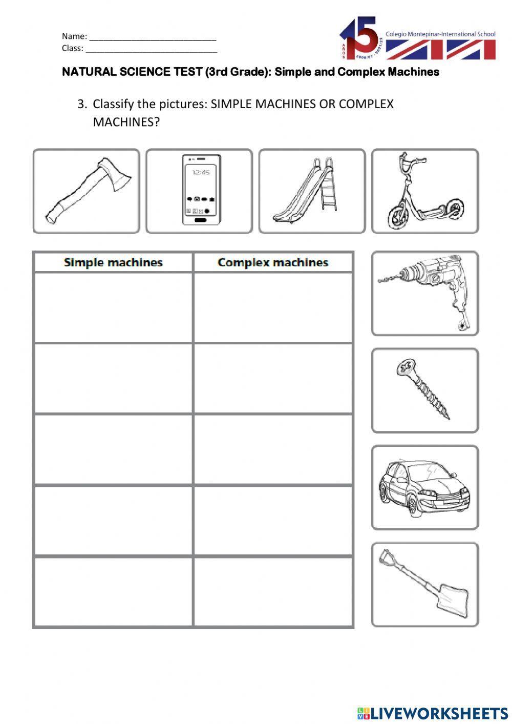 Natural Science test Grade 3: Simple and Complex machines