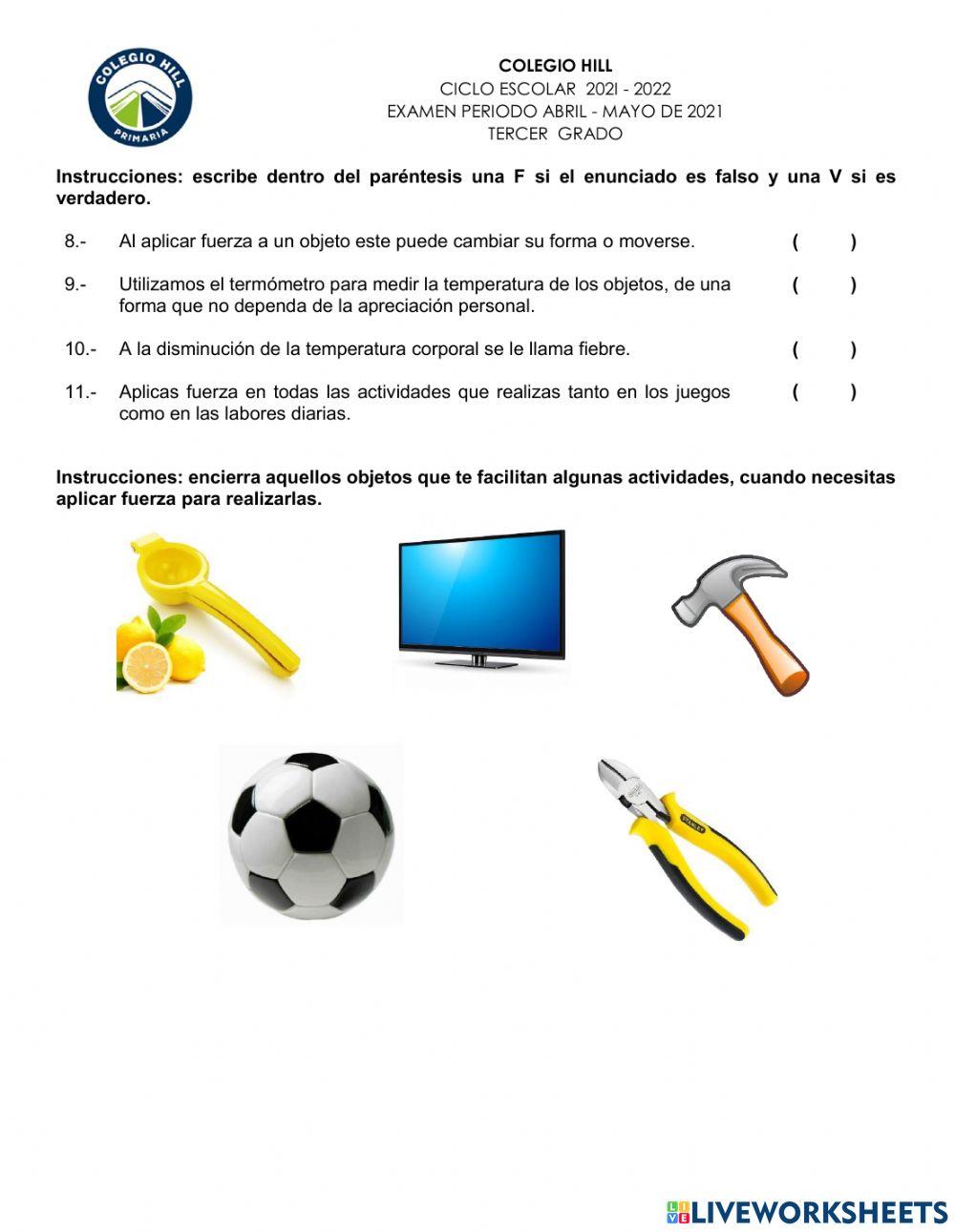 Examen de ciencias naturales abril