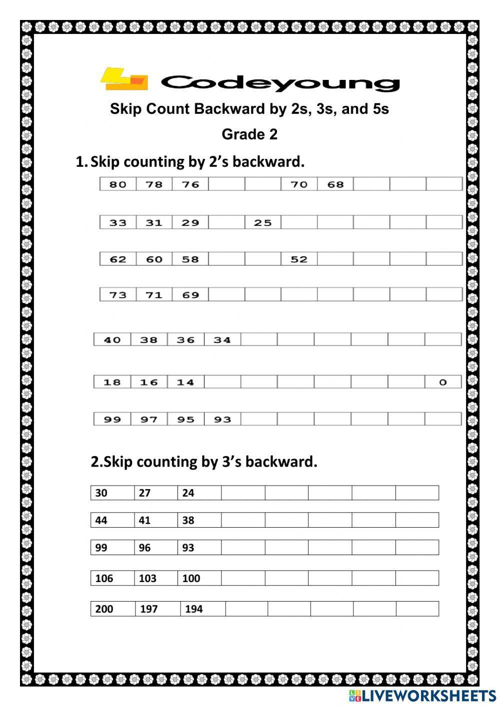 Skip Count Backward by 2s, 3s, and 5s