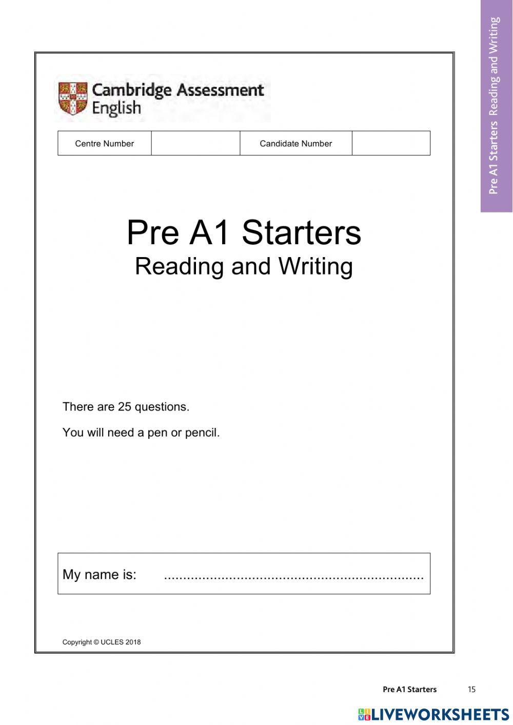 YLE STARTERS READING AND WRITING