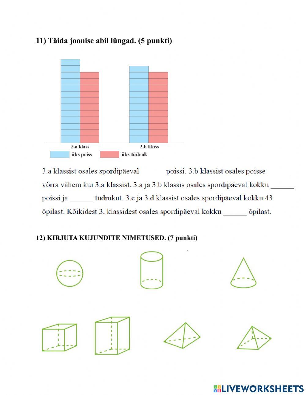 3.klassi matemaatika tasemetöö