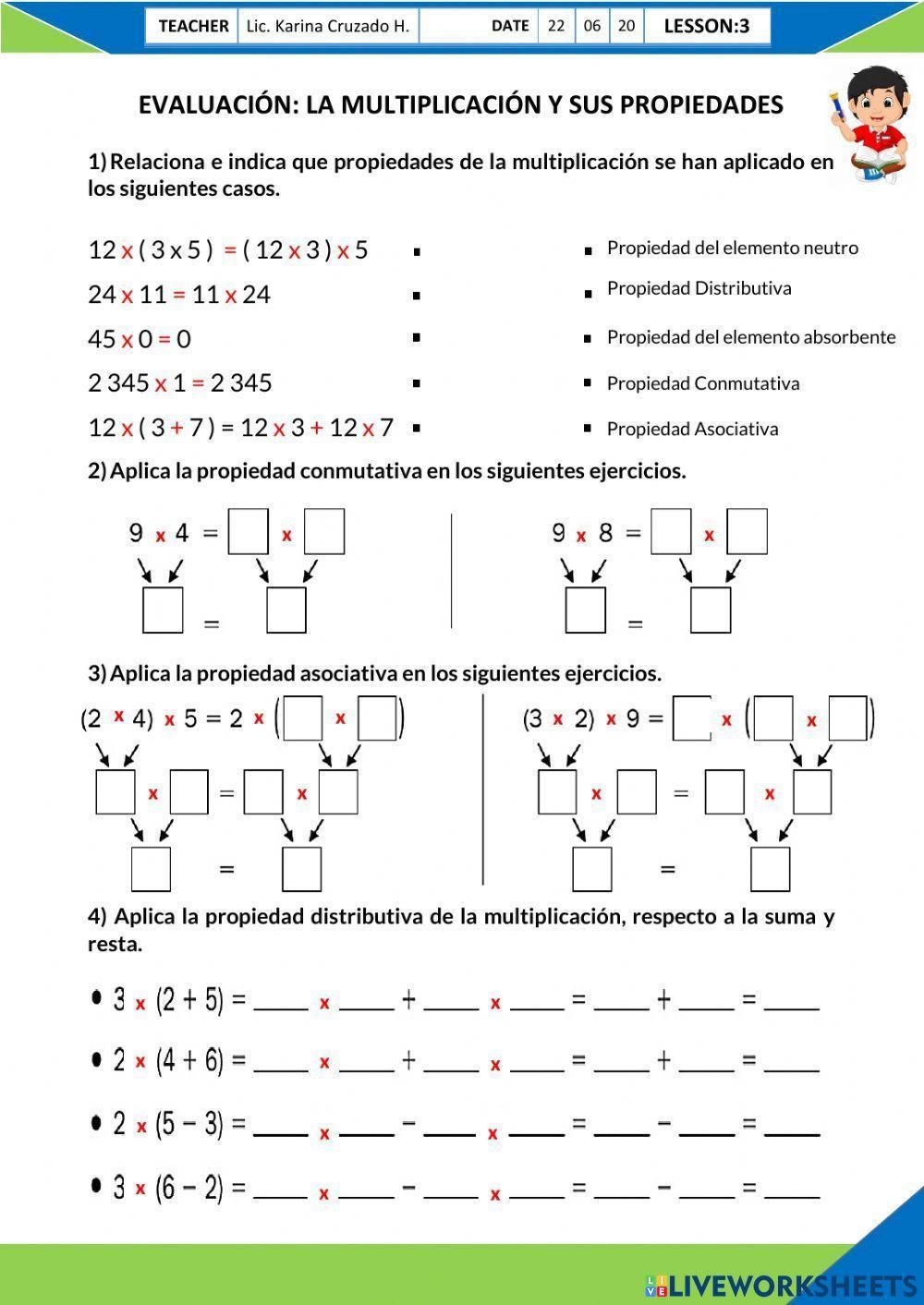 Evaluacion:la multiplicacion y sus propiedades