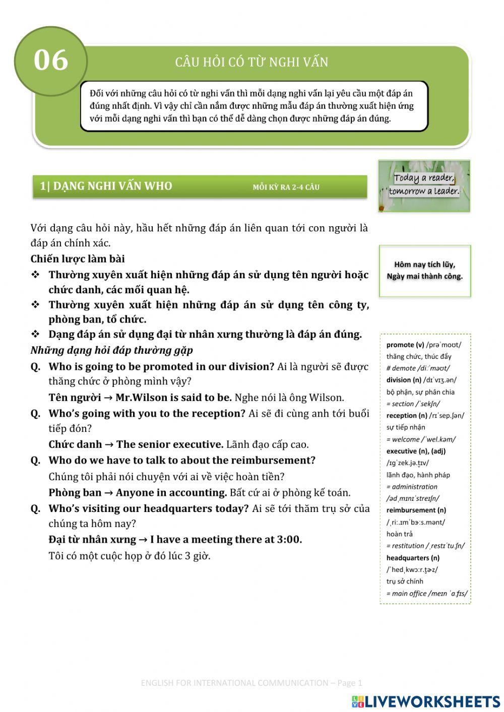 Who questions and responses