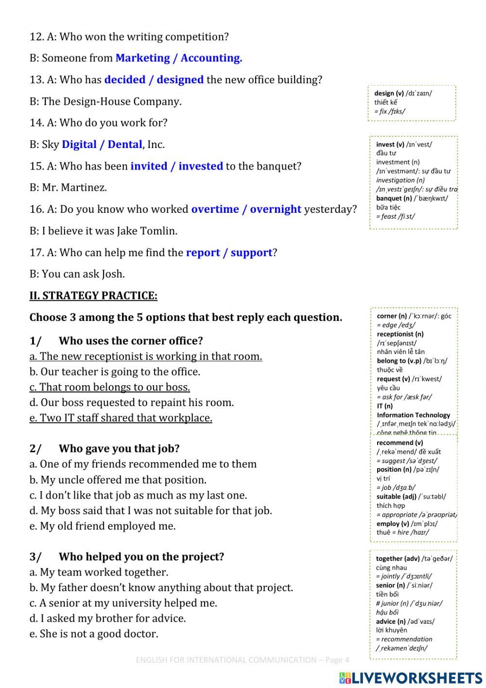 Who questions and responses