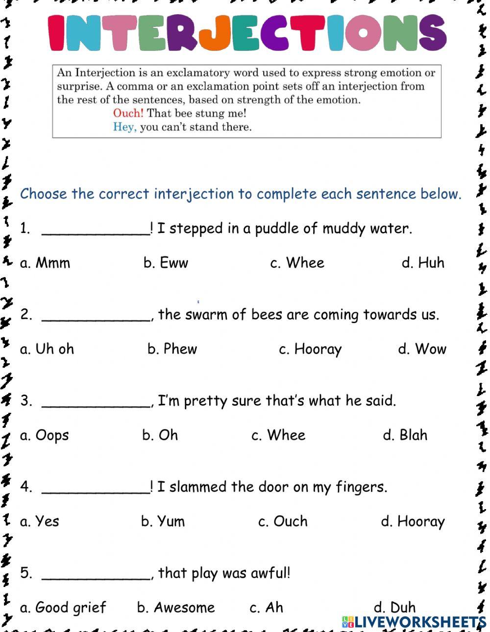 2376157 interjections worksheet omoy clarke