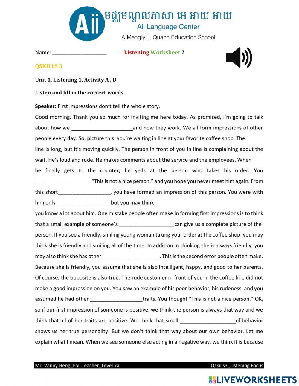 QSkills 3 -Unit 1 Listening1
