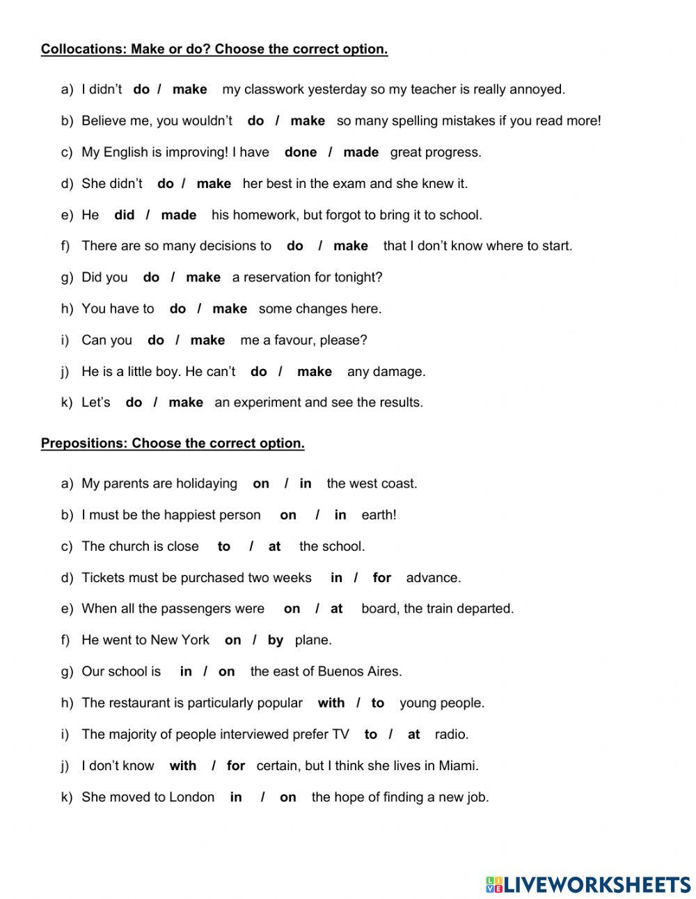 Make and do + prepositions
