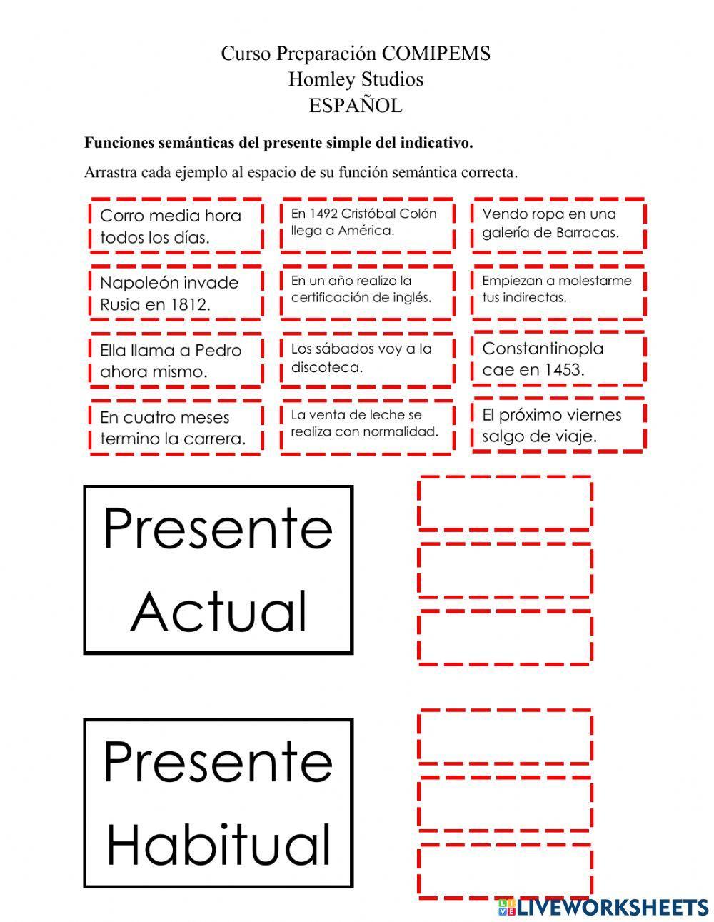 Actividad -Funciones semánticas del presente simple del indicativo-