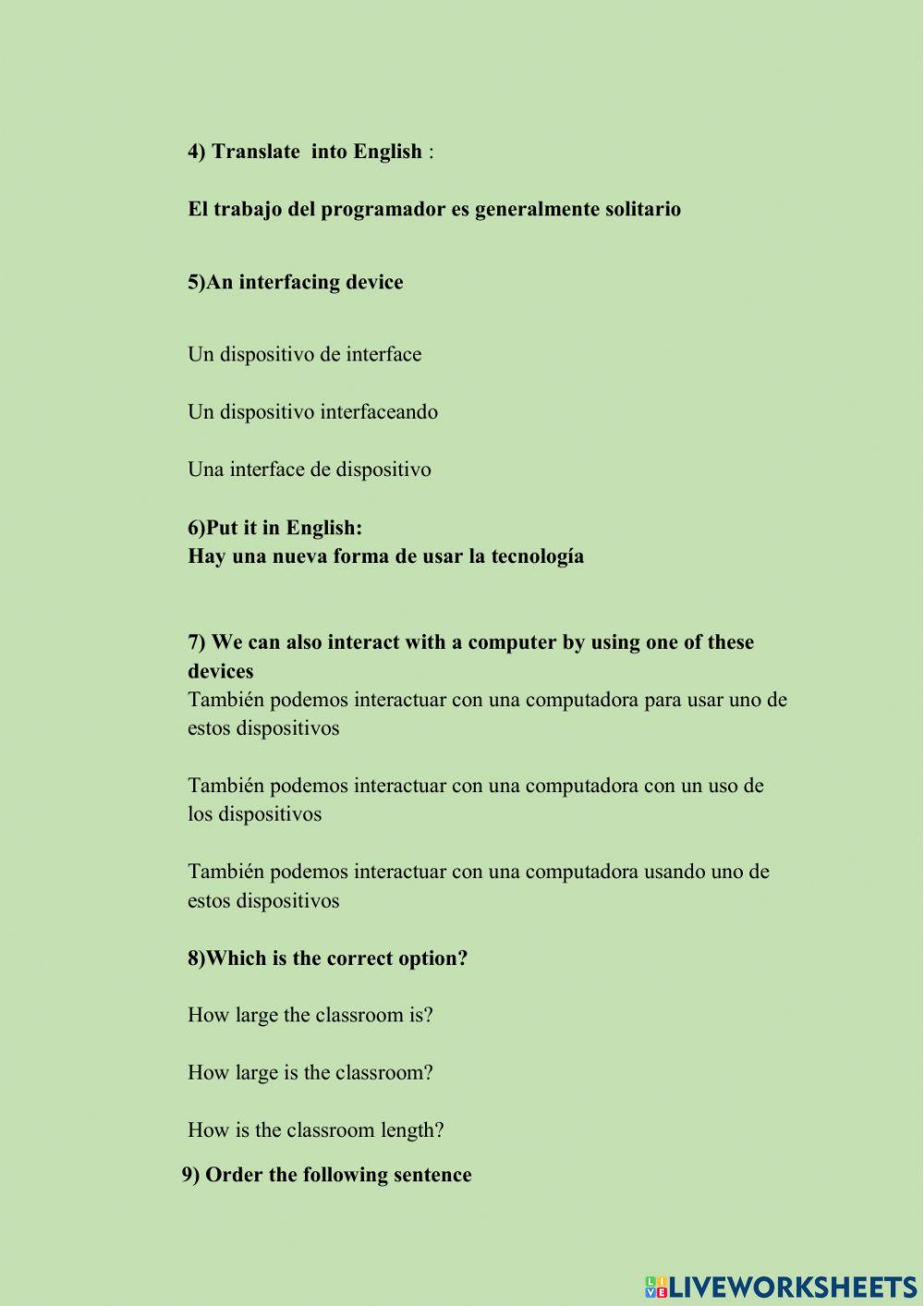 TECHNICAL ENGLISH I . FIRST TERM EXAM 