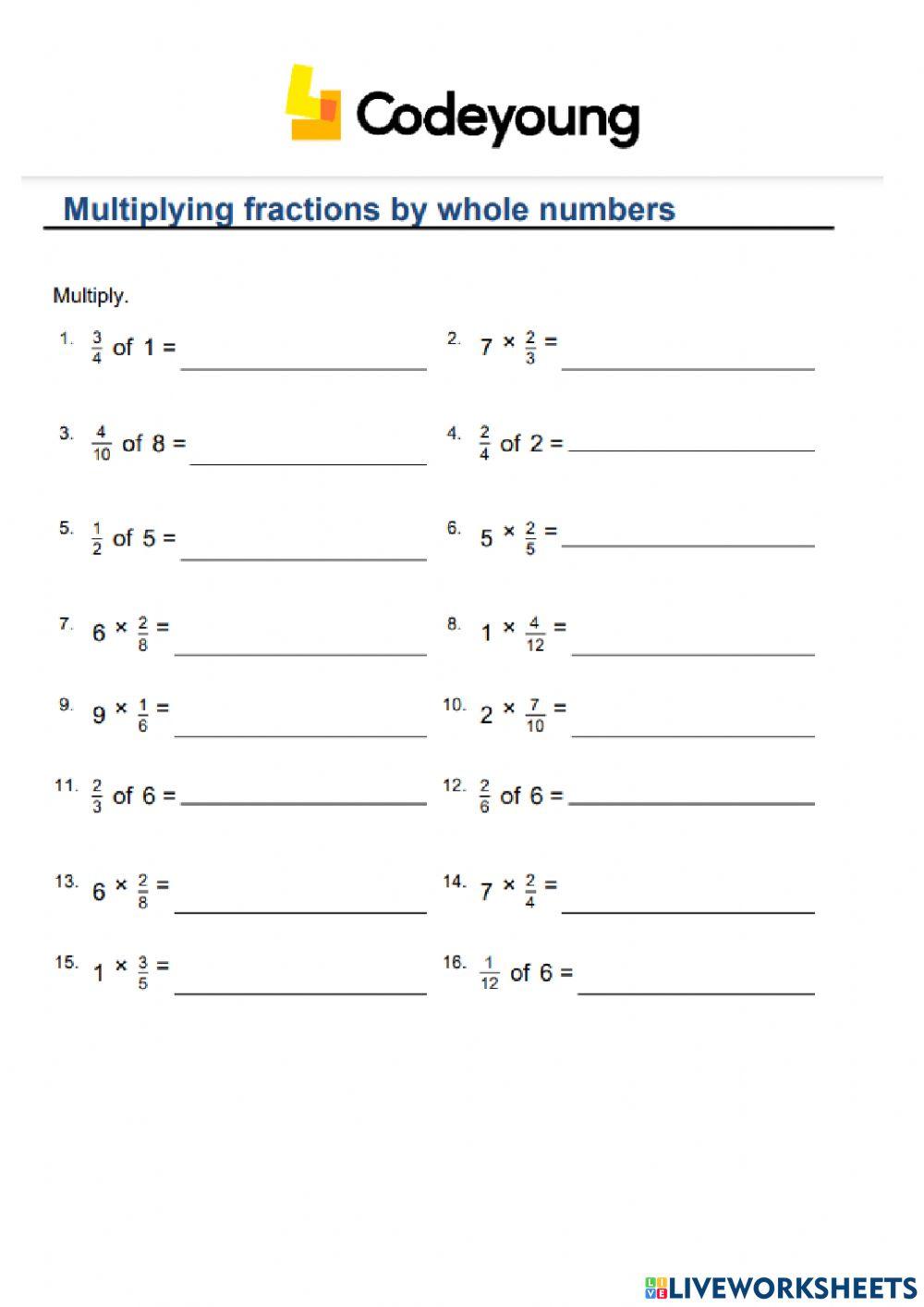 Multiplication of a Fraction and a Whole Number Concept HW