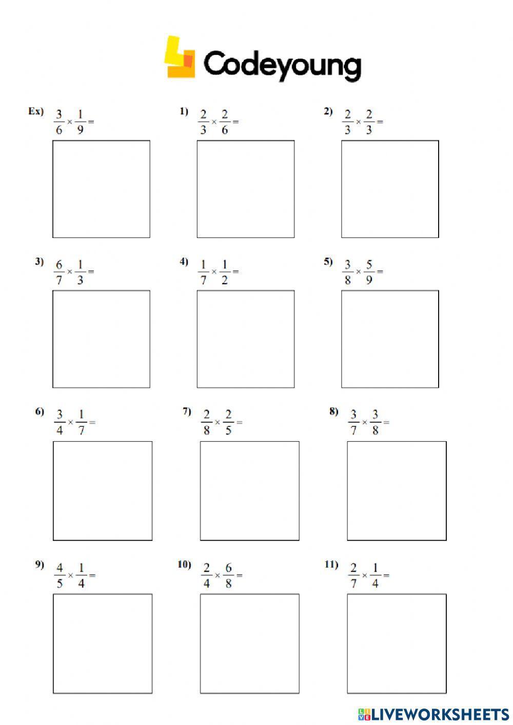 Multiplication of Fractions  Concept HW