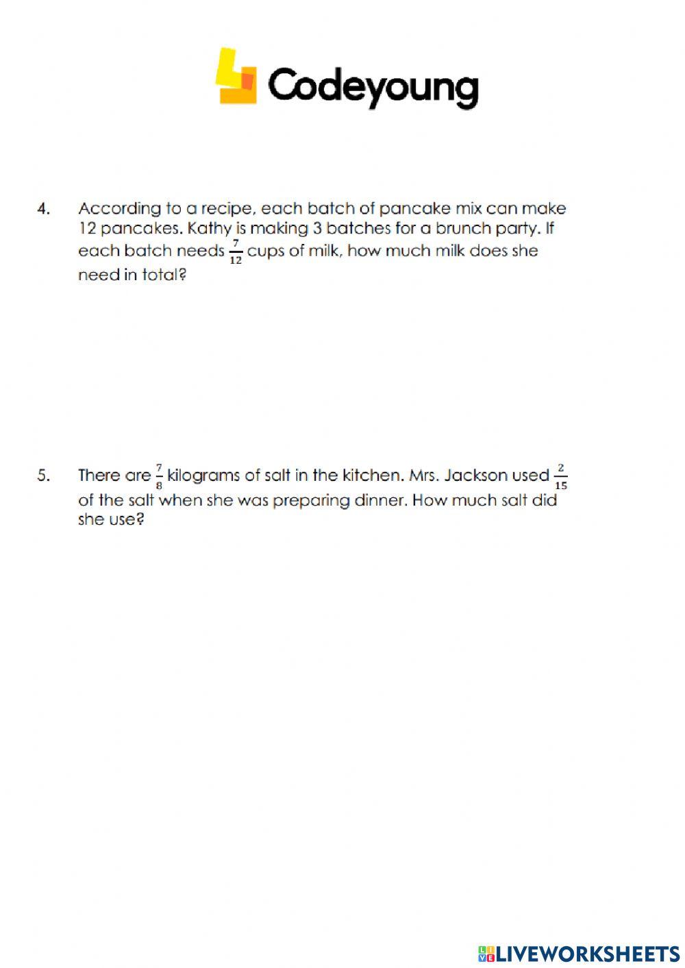Multiplication of Fractions  Application