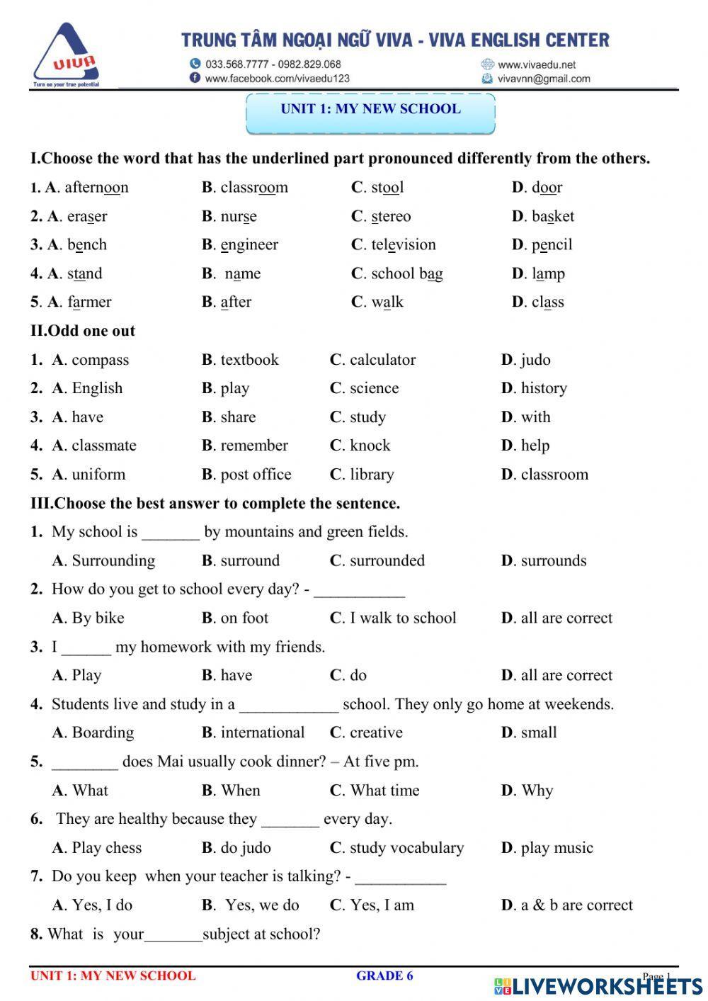 G6: Unit 1: My New School