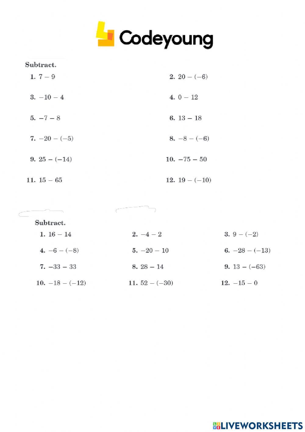 Addition and Subtraction Concept Checking CW worksheet | Live Worksheets