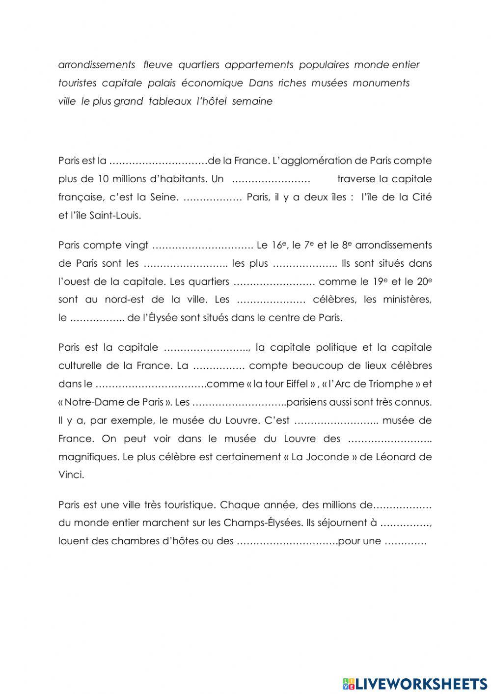 Paris-texte facile-comprehension orale 5341275 | muette
