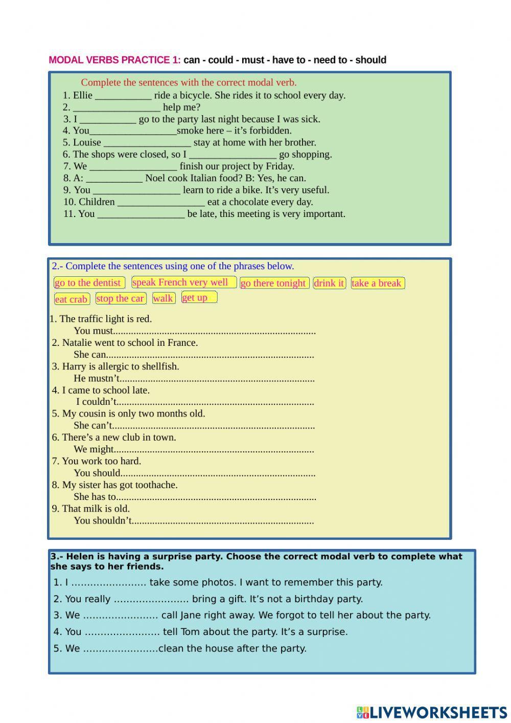 Modal verbs multiple choice
