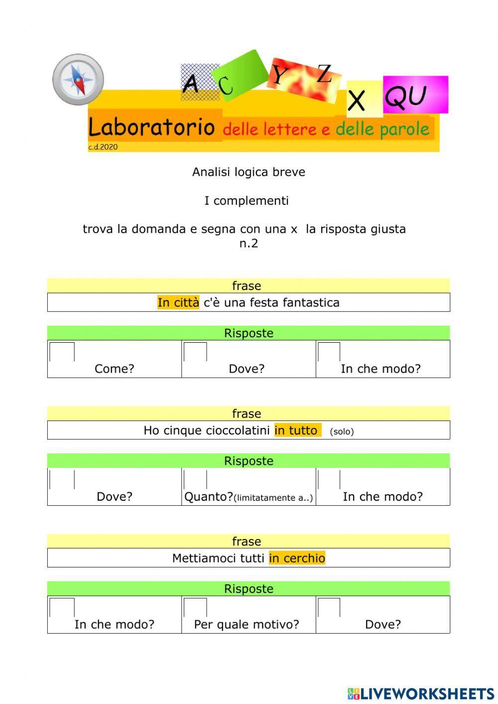 Analisi logica breve -n.2 Analisi logica breve -n.2
