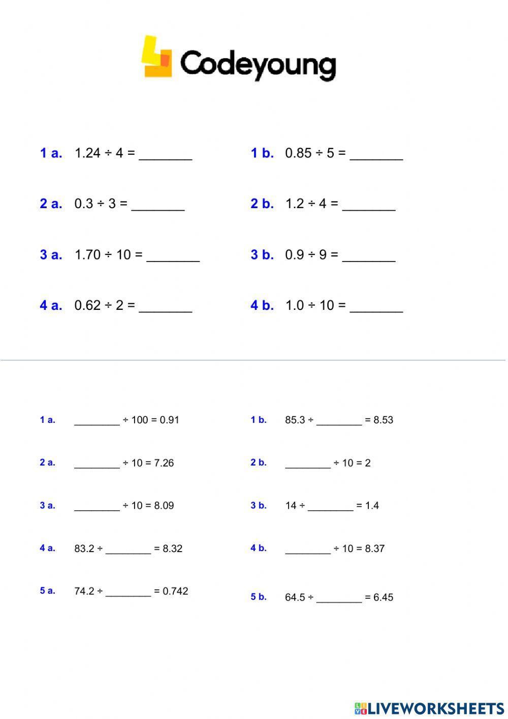 Division of Decimals Concept HW