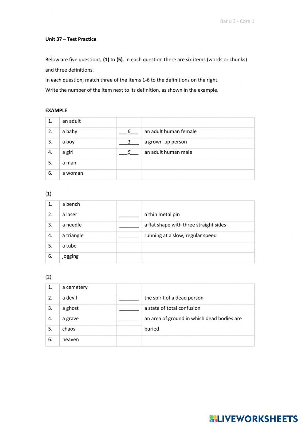 Band 3 (Core 1) - Unit 37 - Test