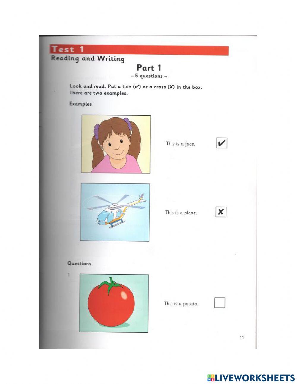 Starters - Test 1 - Book 7 - Reading and Writing