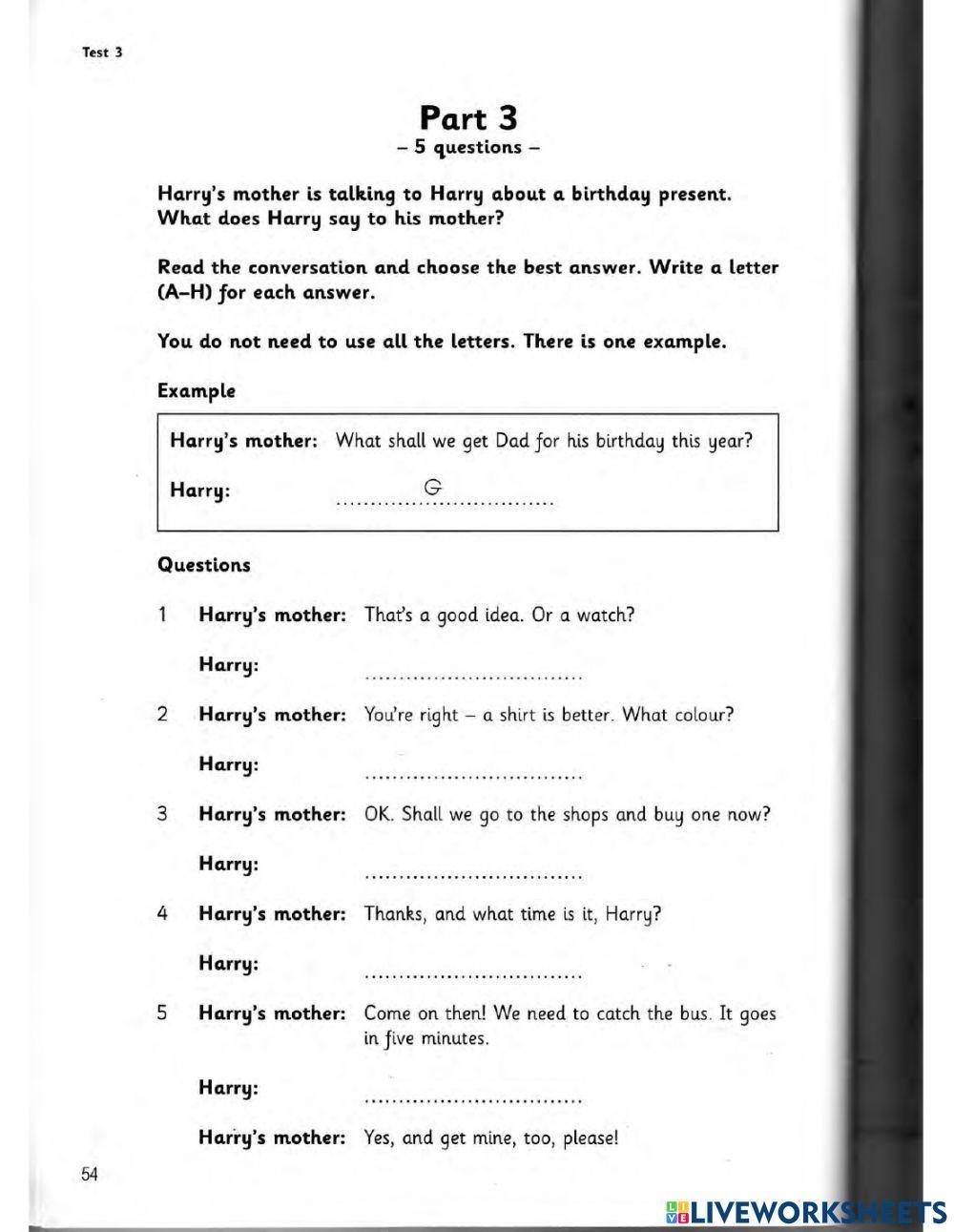 Flyers - Test 3 - Book 4 - Reading and Writing P1