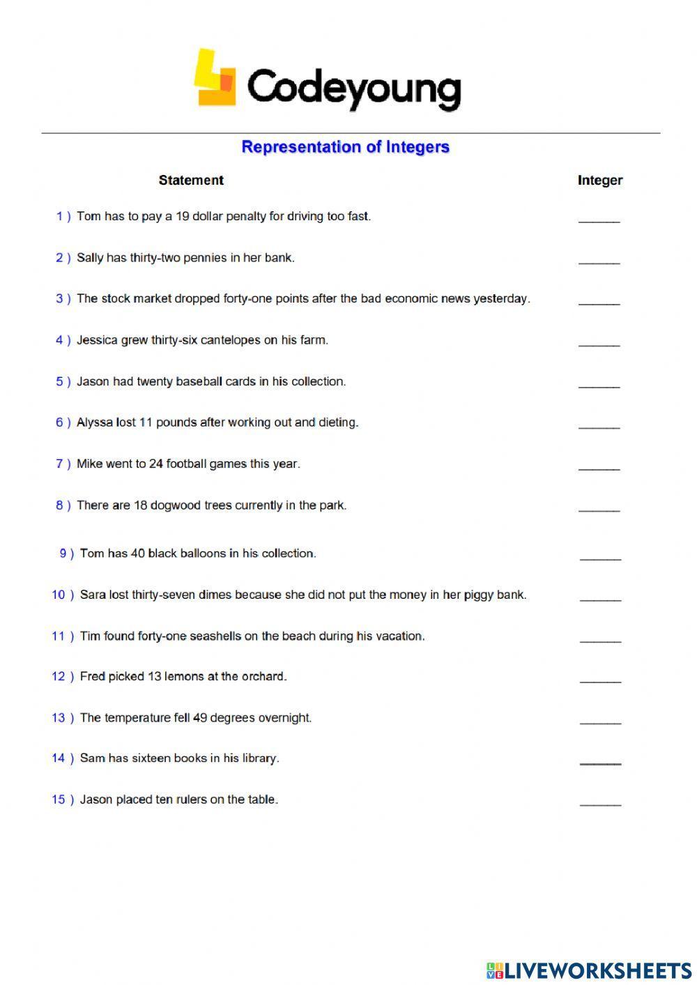 Basics of Integers HW