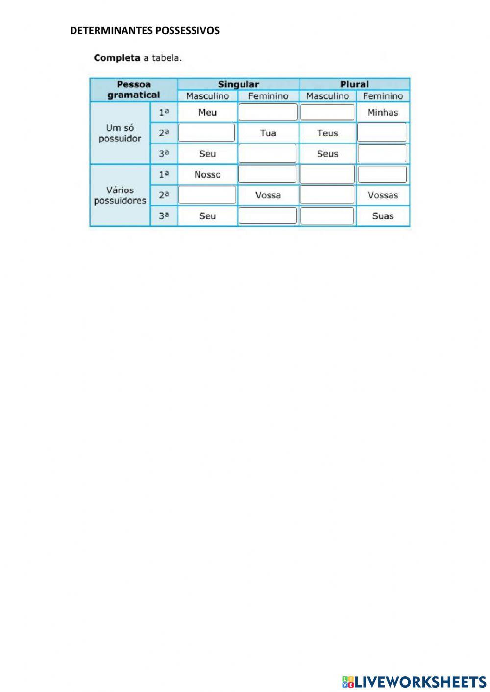 Determinantes Possessivos