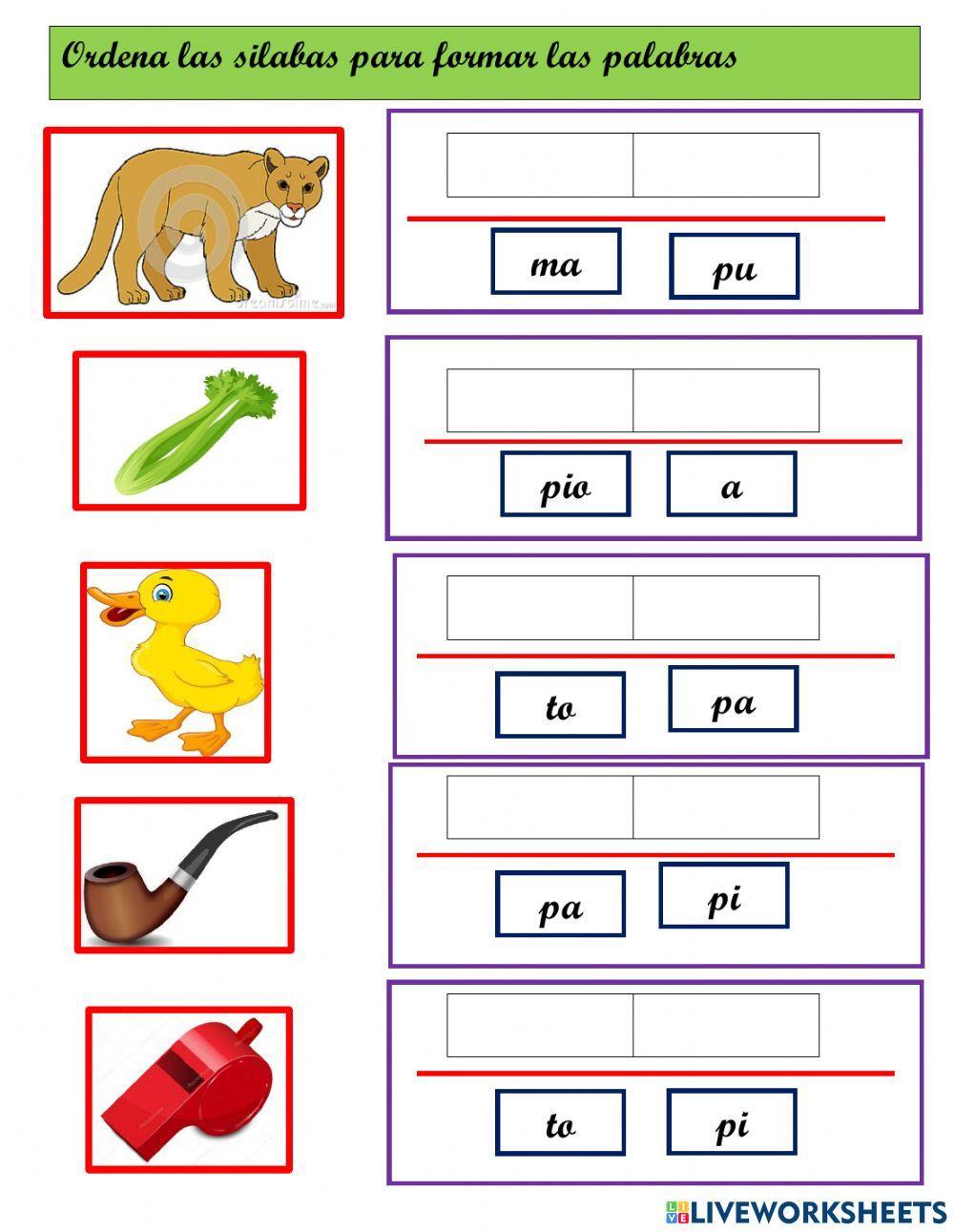 Ordena las silabas para formar palabras