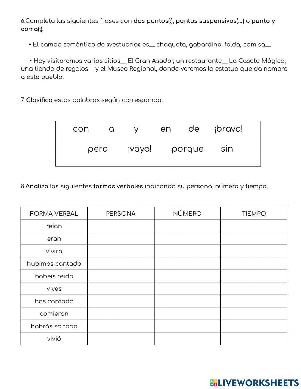 Examen Lengua 5º de primaria