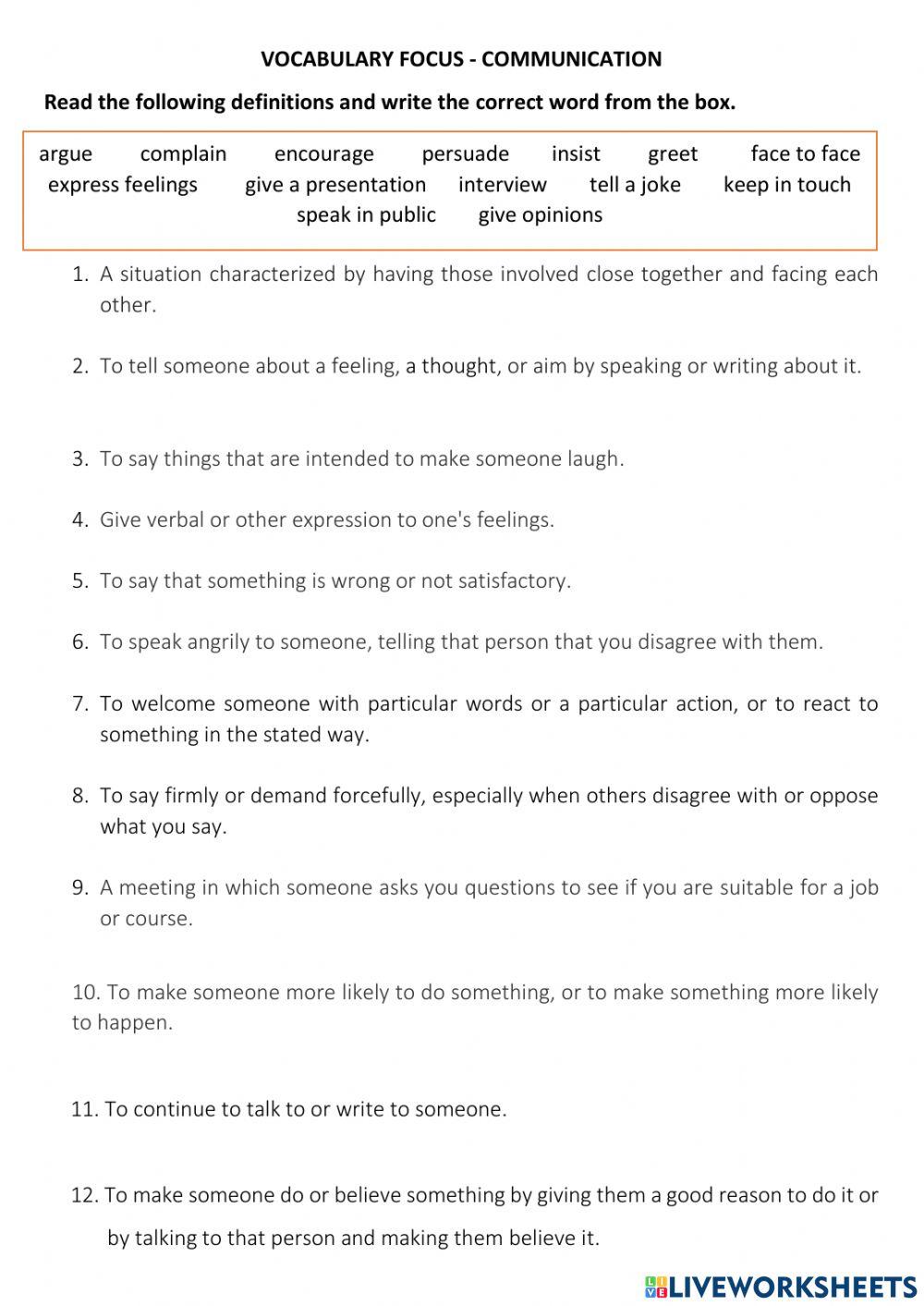 Vocabulary about communication